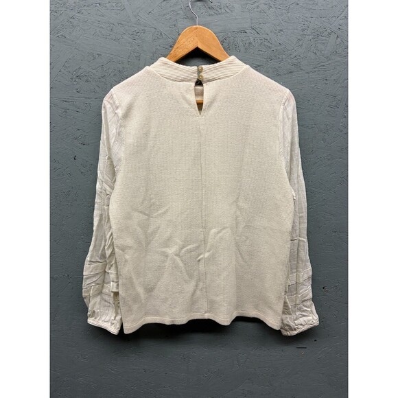 Madewell Sweater Top Women’s Ivory Textured Knit Mixed Fabric Long Sleeve L - Picture 10 of 11